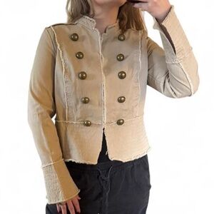 Y2K Old Navy Tan Peplum Hem Military Jacket Size Medium Double Breasted